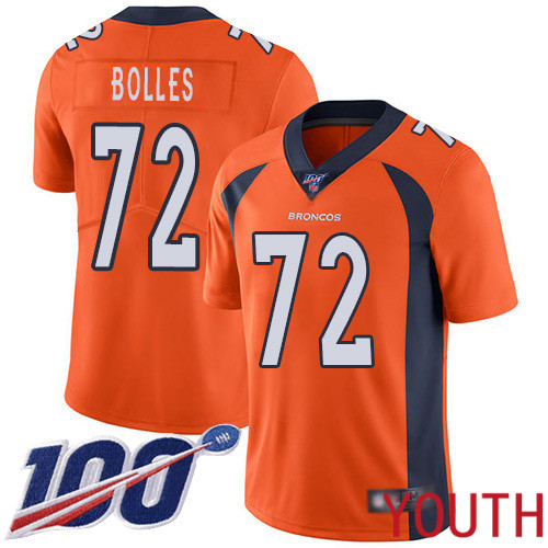 Youth Denver Broncos #72 Garett Bolles Orange Team Color Vapor Untouchable Limited Player 100th Season Football NFL Jersey->youth nfl jersey->Youth Jersey